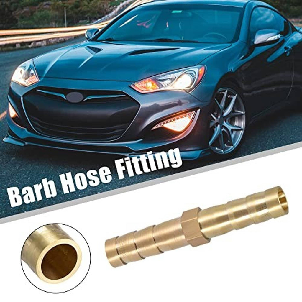 Brass straight barb hose splicer fitting with inline barbs, side view close-up