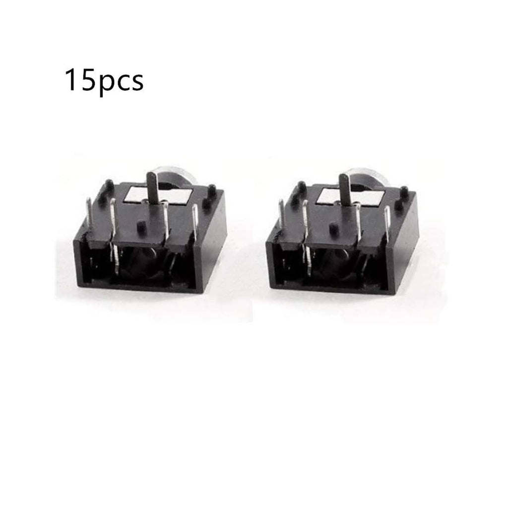 Black 3.5mm stereo jack socket, 5-pin PCB-mount female, pin-side view (pair)