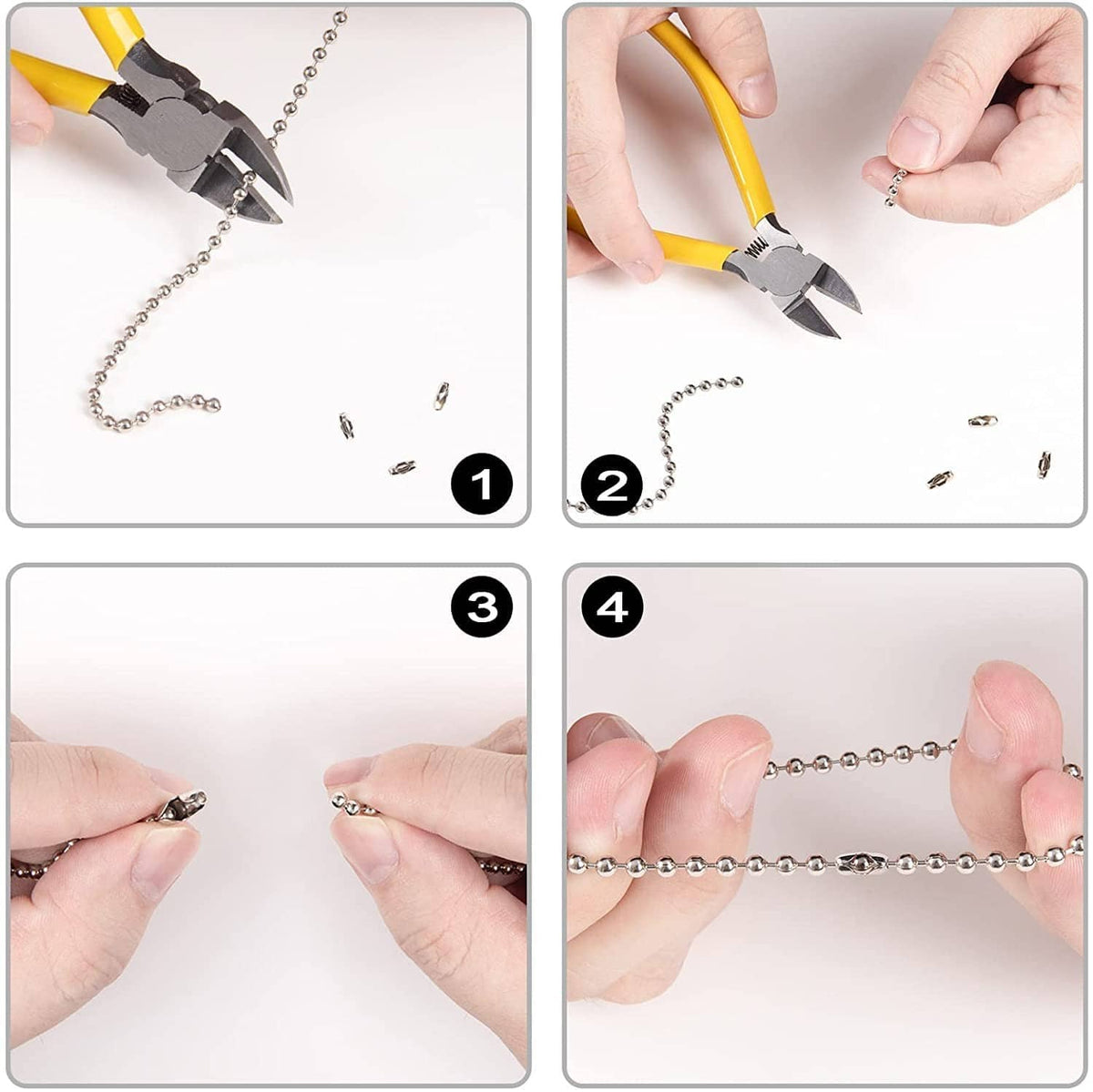 Pull chain switch chain assembly with metal beads and connector parts