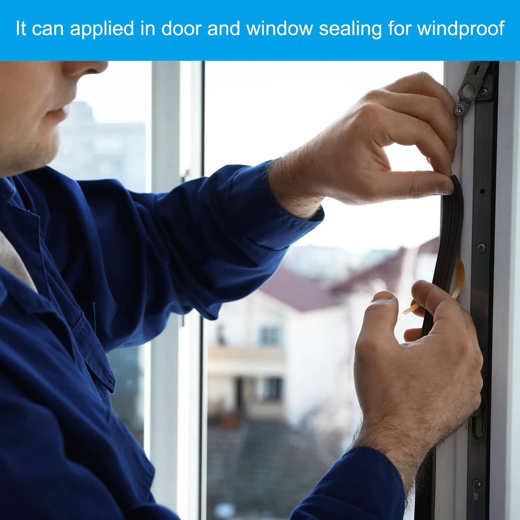 Black foam insulation tape sealing a door or window frame edge