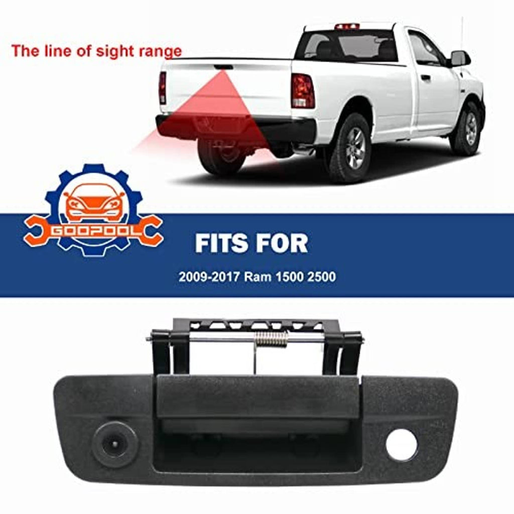 Black tailgate handle backup camera with mounting spring bracket and side mounting hole