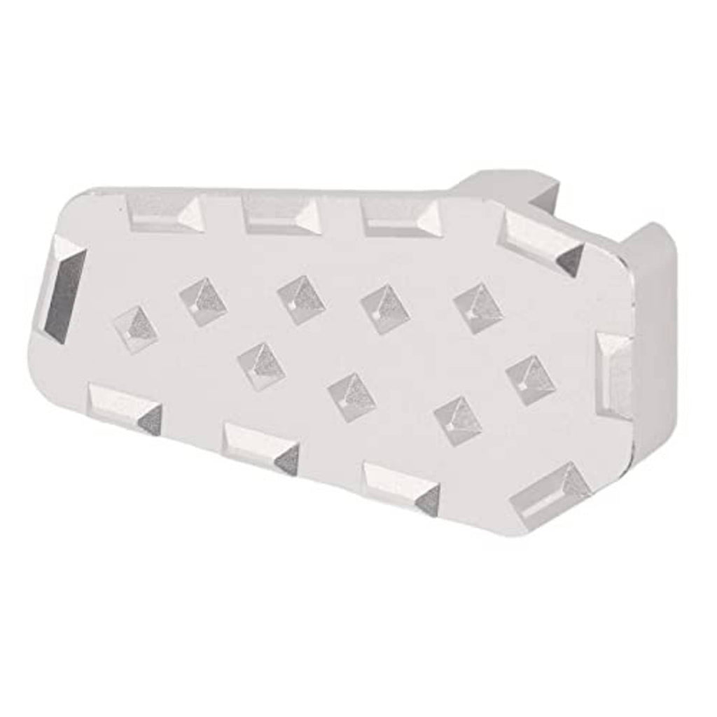 Silver motorcycle foot brake extension pedal with raised rectangular grip sections