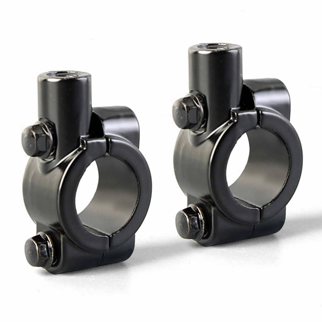 Black handlebar mirror mount clamps, 10mm thread, 25mm bar fit