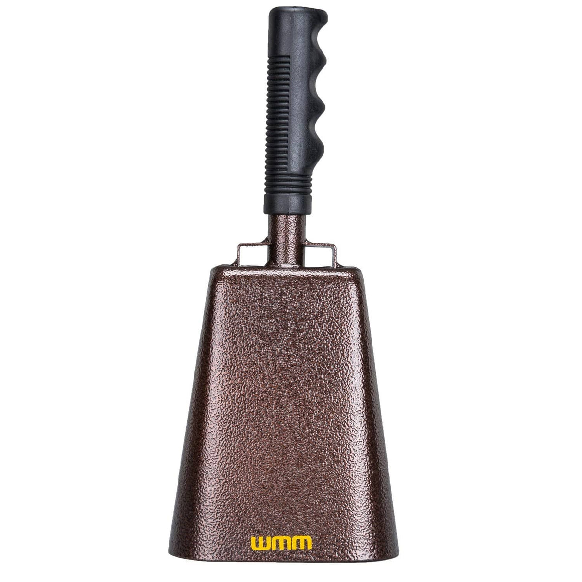 Wmm steel cowbell with textured bronze finish and black handle