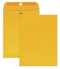 Kraft clasp mailing envelopes, two yellow-orange envelopes nested with closure flap