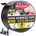 Black wire harness tape roll with XFasten branding, 1.3-inch x 50-feet