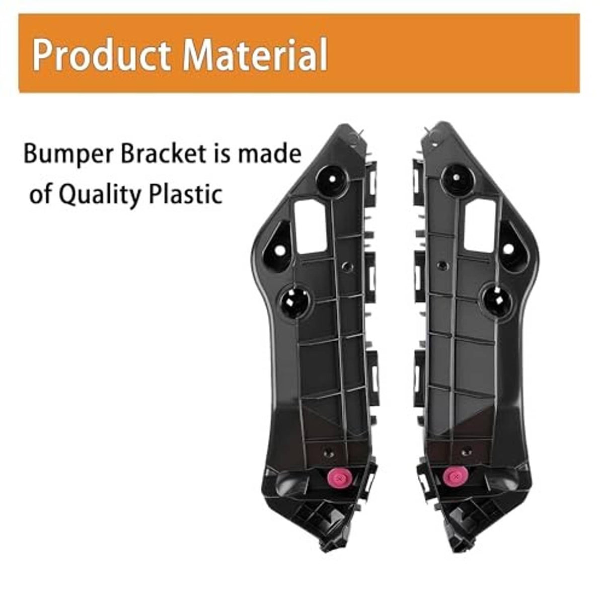 Black plastic front bumper bracket set with bolt holes and mounting slots
