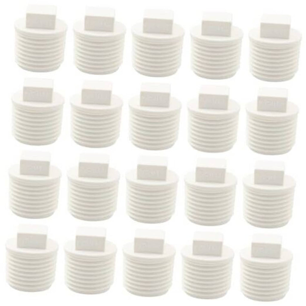 Pack of white PVC 1/2 in male thread end cap plugs with square blind caps