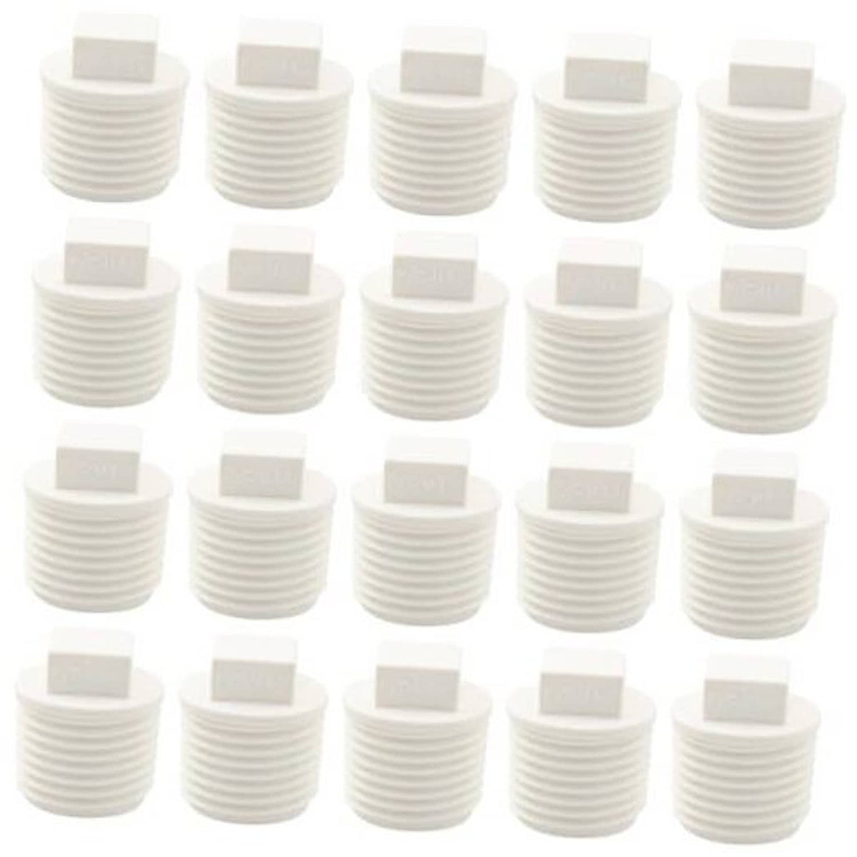 Pack of white PVC 1/2 in male thread end cap plugs with square blind caps