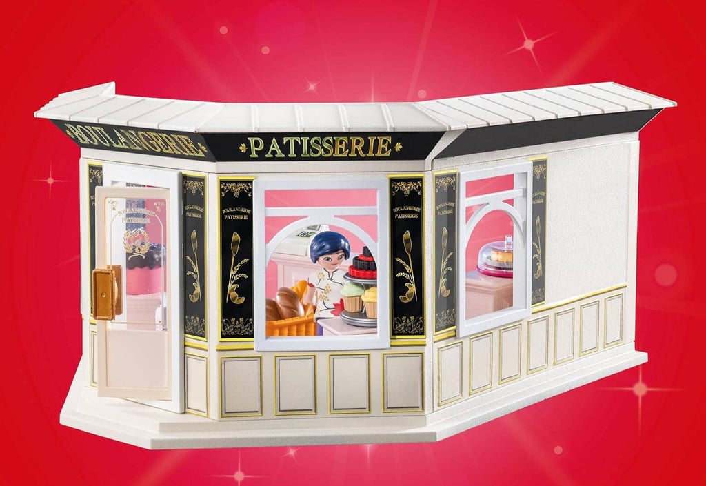 French bakery shop model with “Patisserie” sign and open windowed front