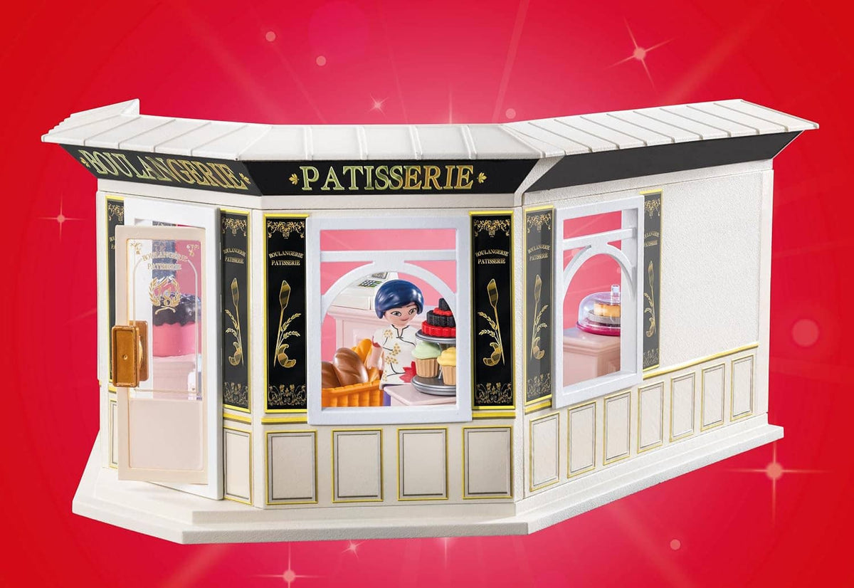 French bakery shop model with “Patisserie” sign and open windowed front