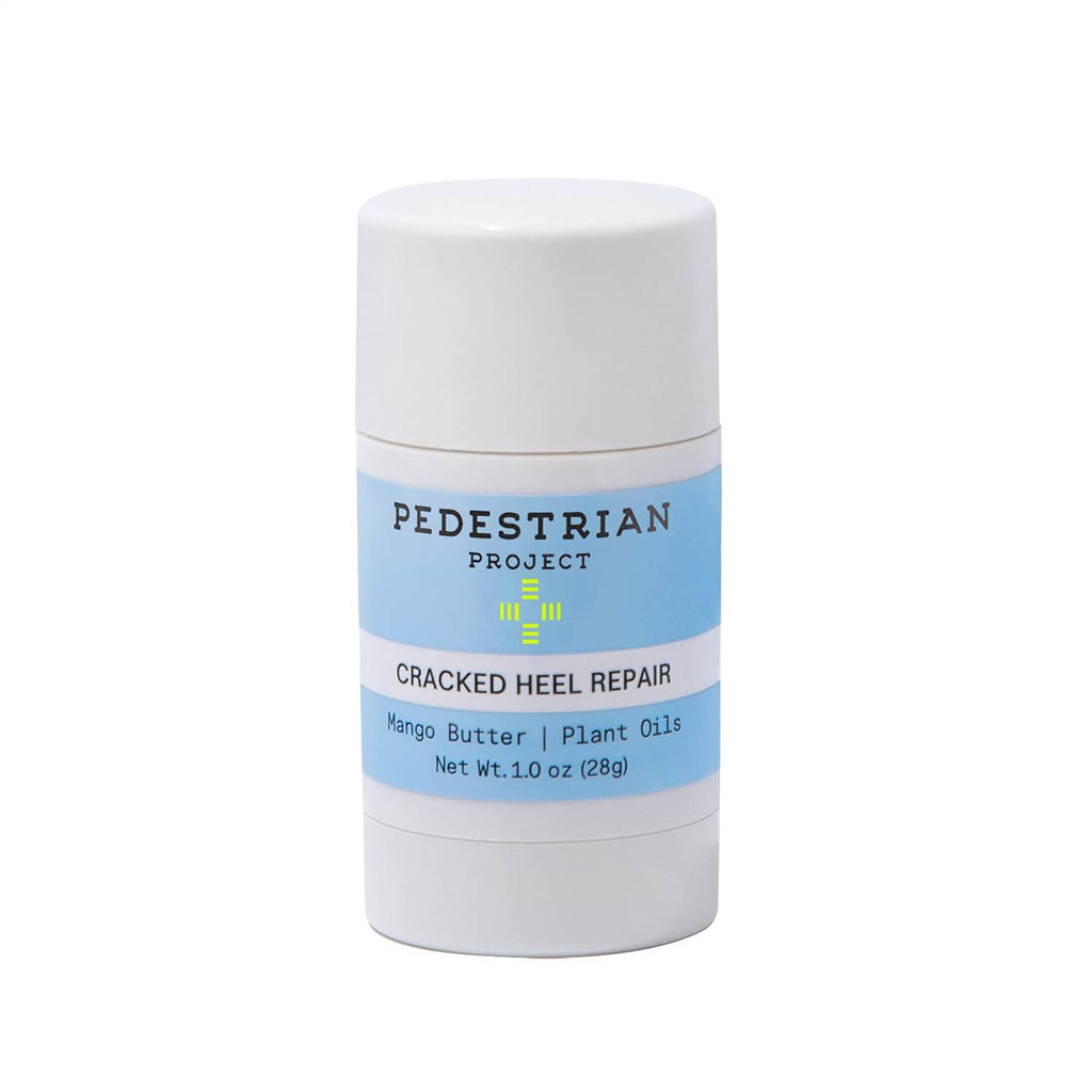 Pedestrian Project cracked heel repair balm bottle with blue label and white cap