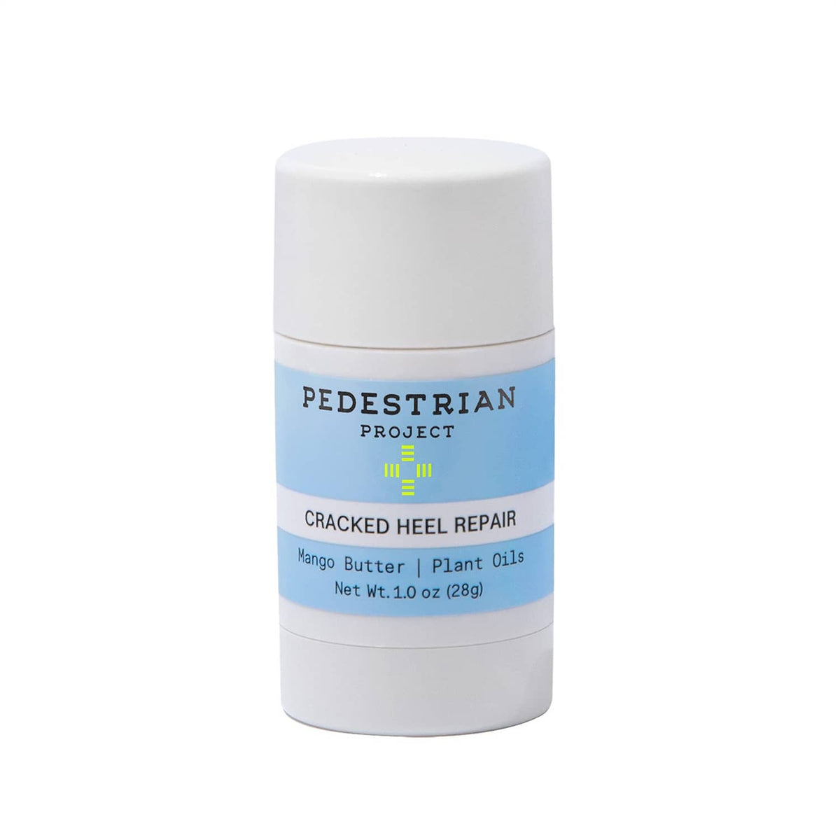 Pedestrian Project cracked heel repair balm bottle with blue label and white cap