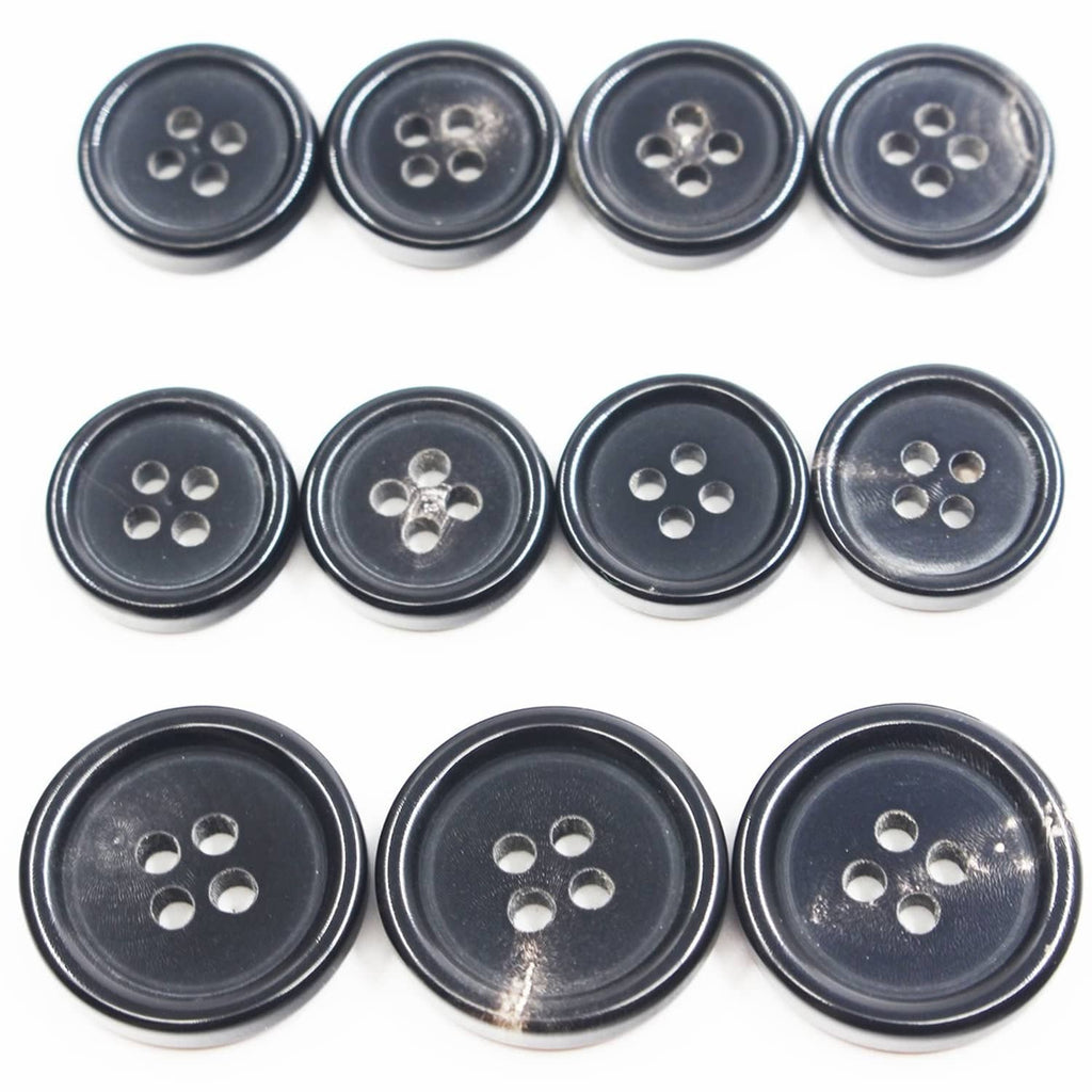 Black round 4-hole buttons, set of 11