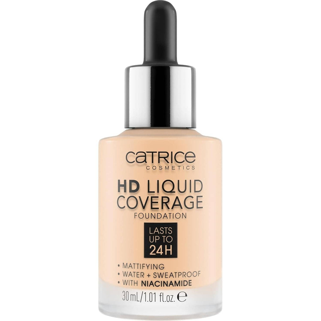 Liquid foundation bottle with black dropper, porcelain beige tone