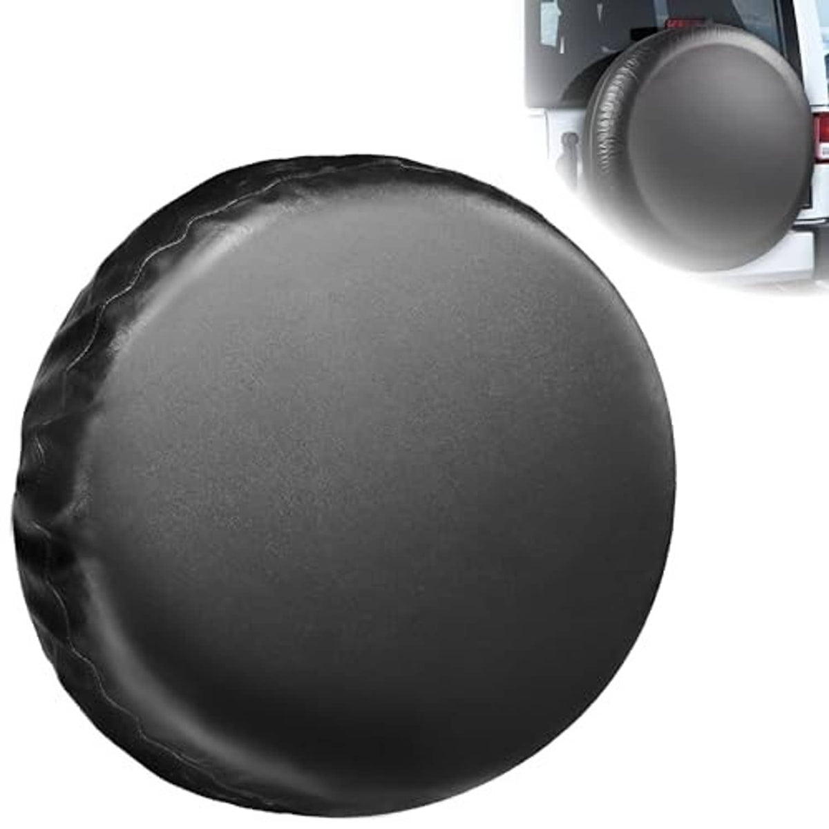 Black spare tire cover with smooth dome surface and fitted edge for tight coverage.