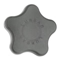 Gray cross-shaped seat lumbar support knob cover with embossed markings