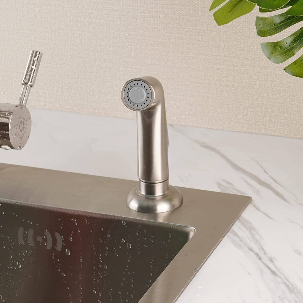 Brushed nickel sink side sprayer head mounted with spray face