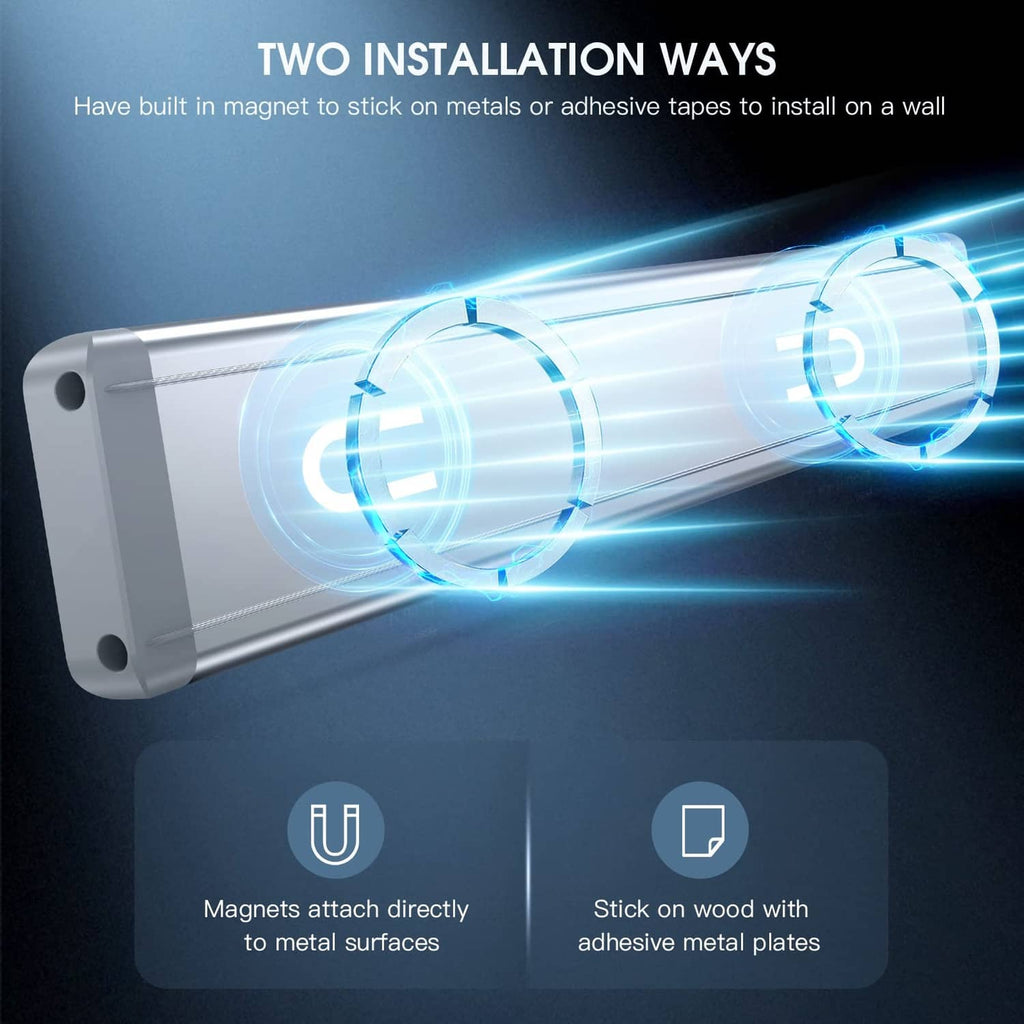 Under cabinet LED light bar with magnetic mounting and adhesive plate installation