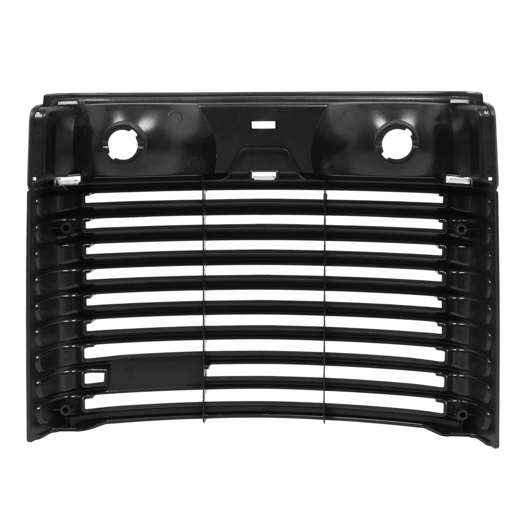 Front hood grille backing panel with horizontal bars and two circular openings