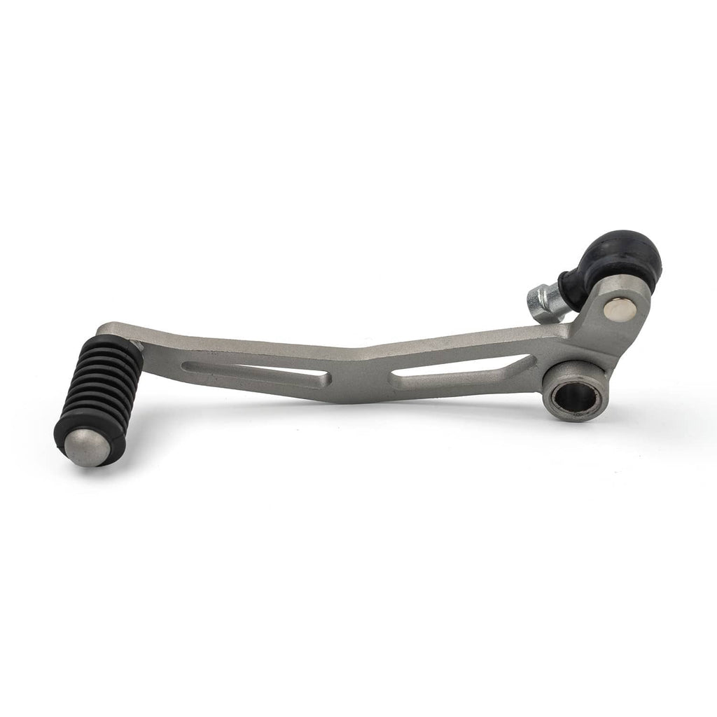 Motorcycle driver foot peg bracket, silver metal frame with black rubber footrest