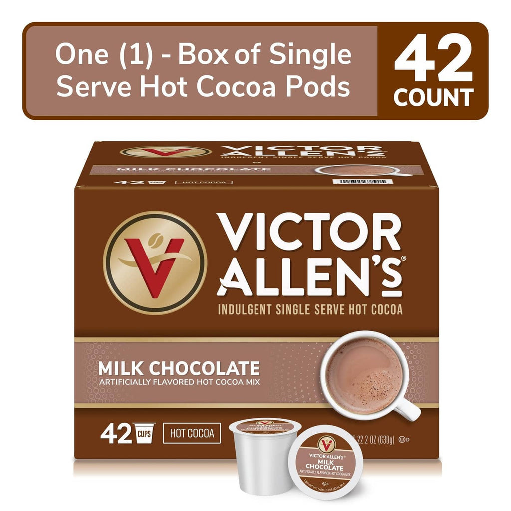 Victor Allen's milk chocolate hot cocoa single-serve pods, 42-count box with cup