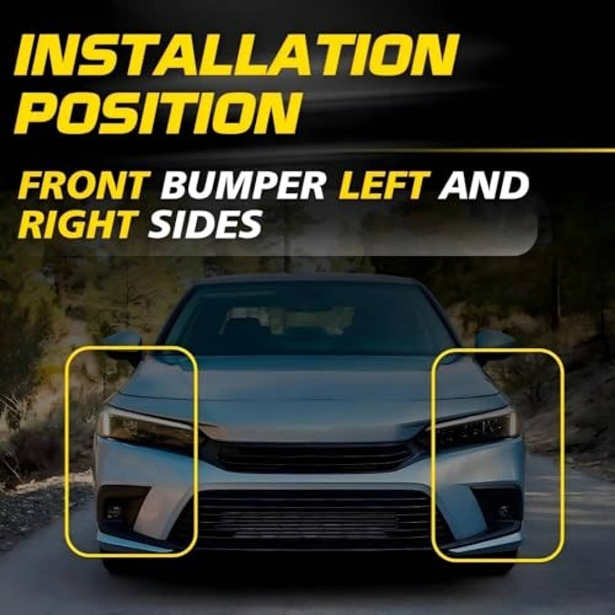 Car front with highlighted left and right bumper bracket mounting areas