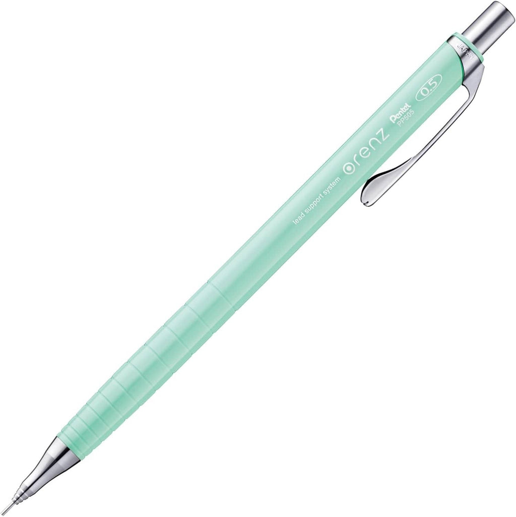 Mint green mechanical pencil with silver metal tip and clip