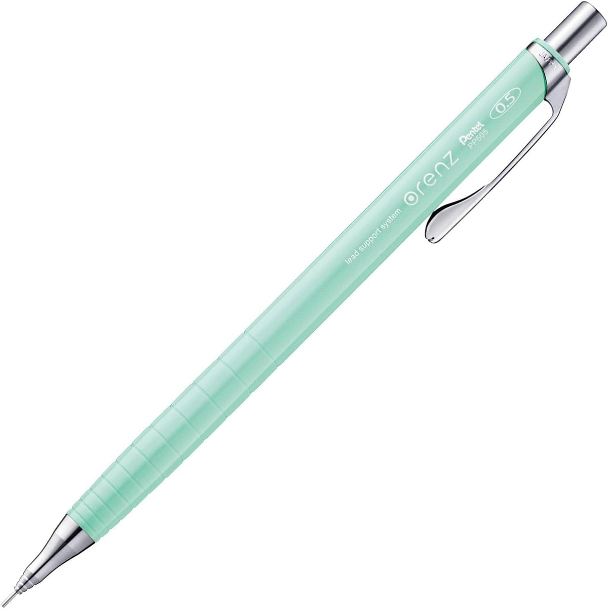 Mint green mechanical pencil with silver metal tip and clip