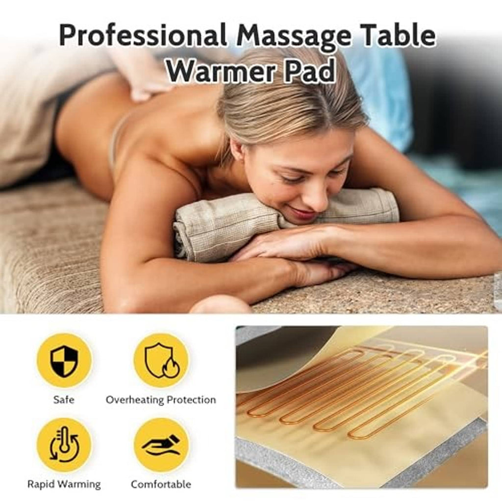 Massage table warming pad with heating element diagram for even heat distribution