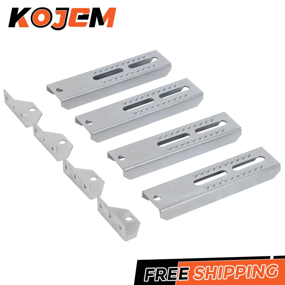 Bunk board bracket kit, silver adjustable rails with oval slot rows and matching side mounting tabs