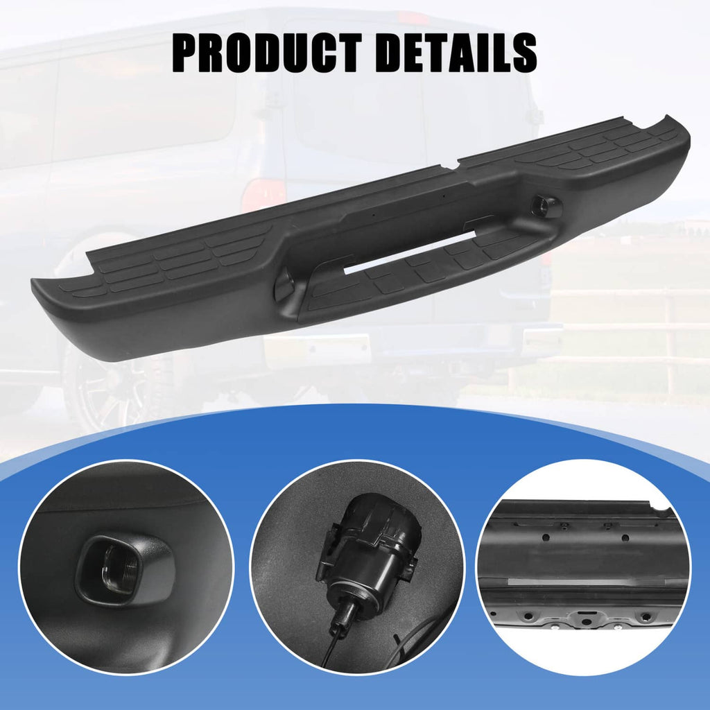 Black rear step bumper cover with integrated step pad and mounting points