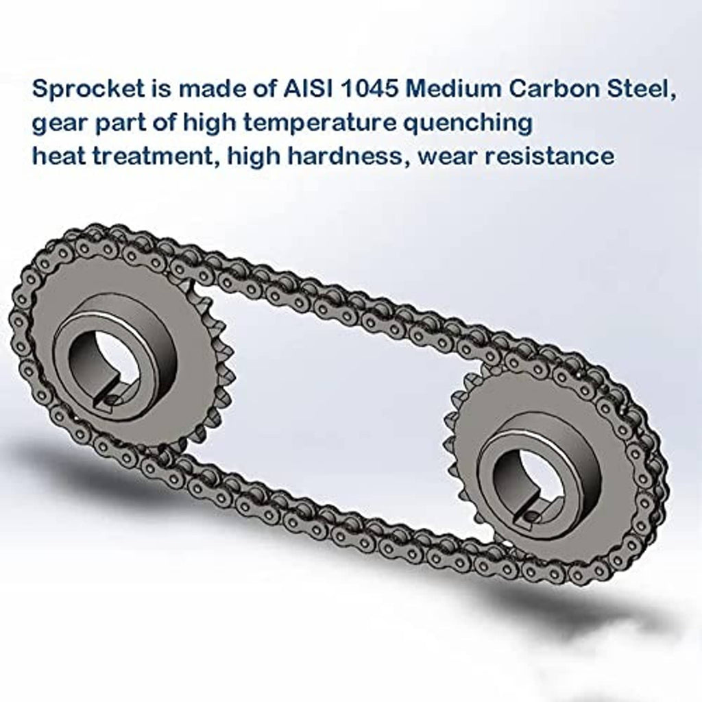 Two #40 roller chain sprockets with roller chain, black steel sprocket wheels