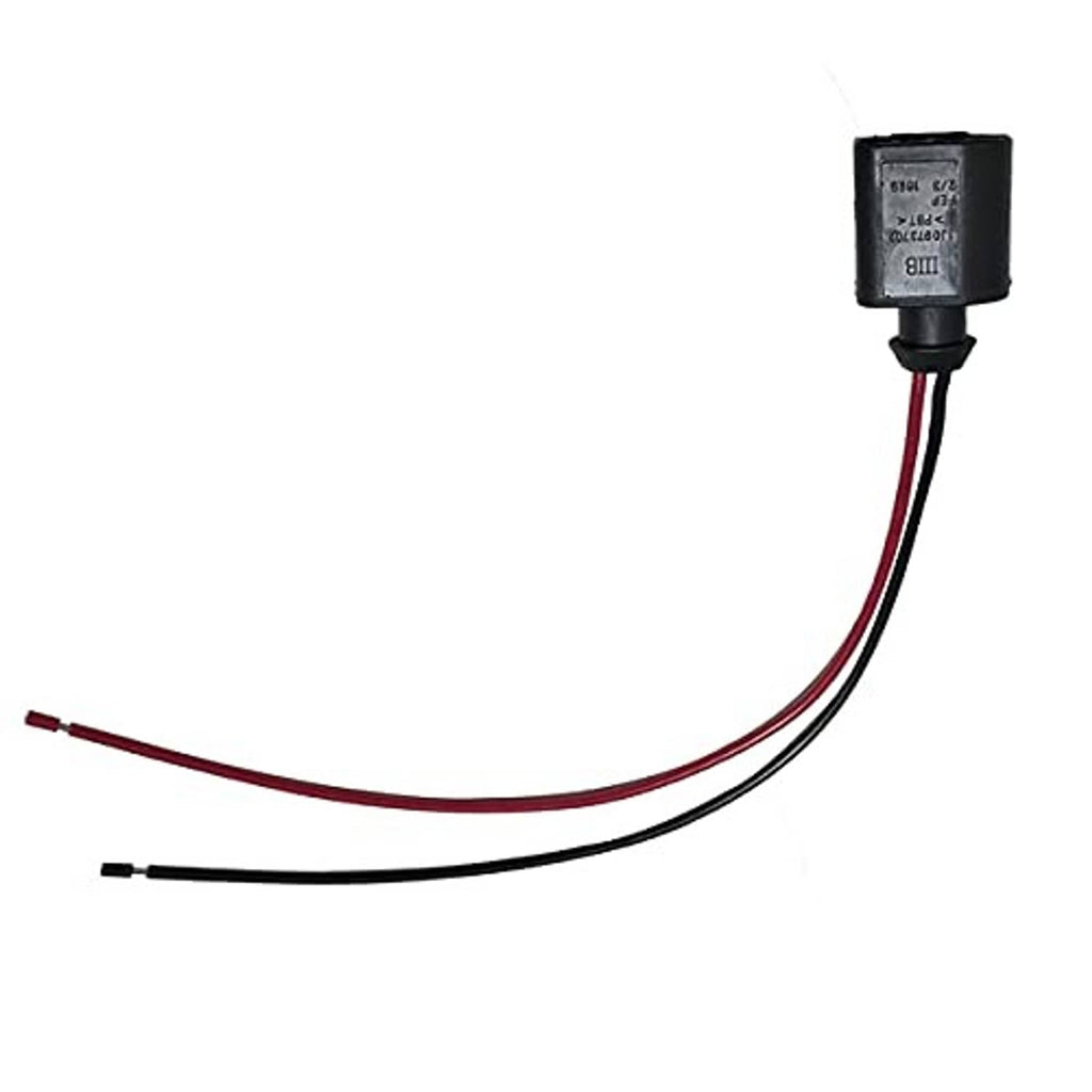 2-pin electrical pigtail connector with black housing and red/black wire pair