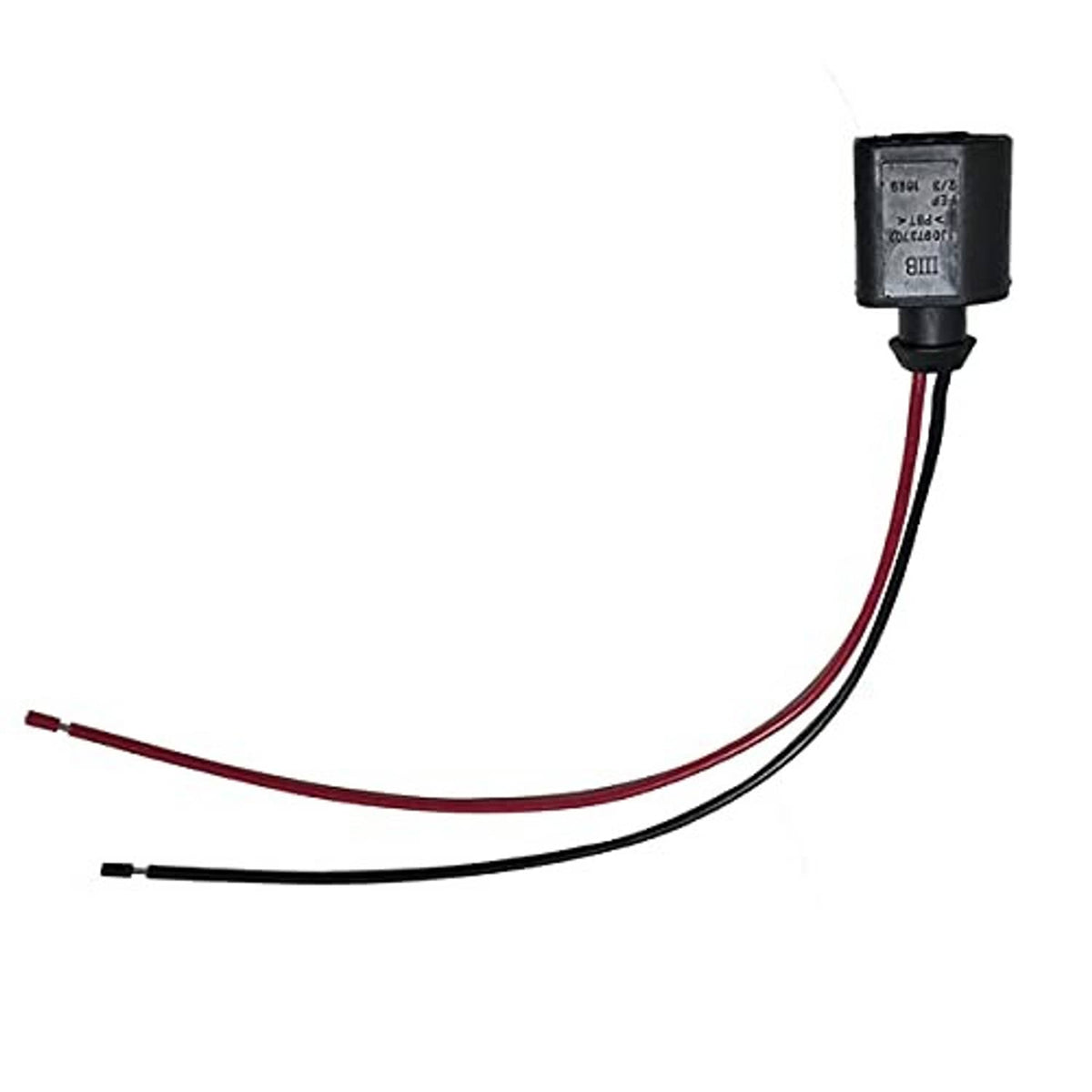 2-pin electrical pigtail connector with black housing and red/black wire pair