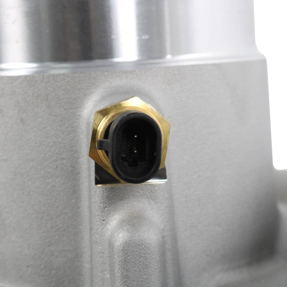 Turbocharger electrical sensor connector with black plug and brass fitting