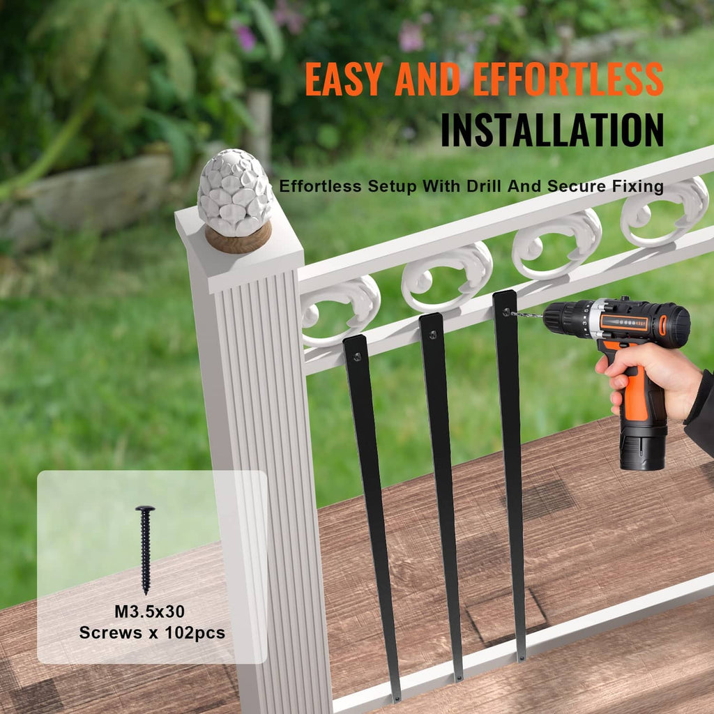 Matte black aluminum deck balusters with installation drill and included screws