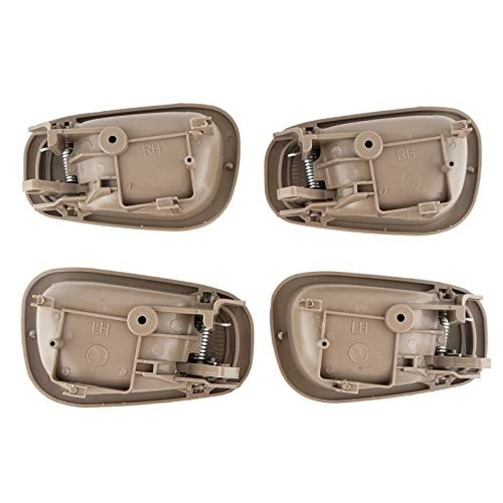 Beige interior door handle pair, underside and hardware detail