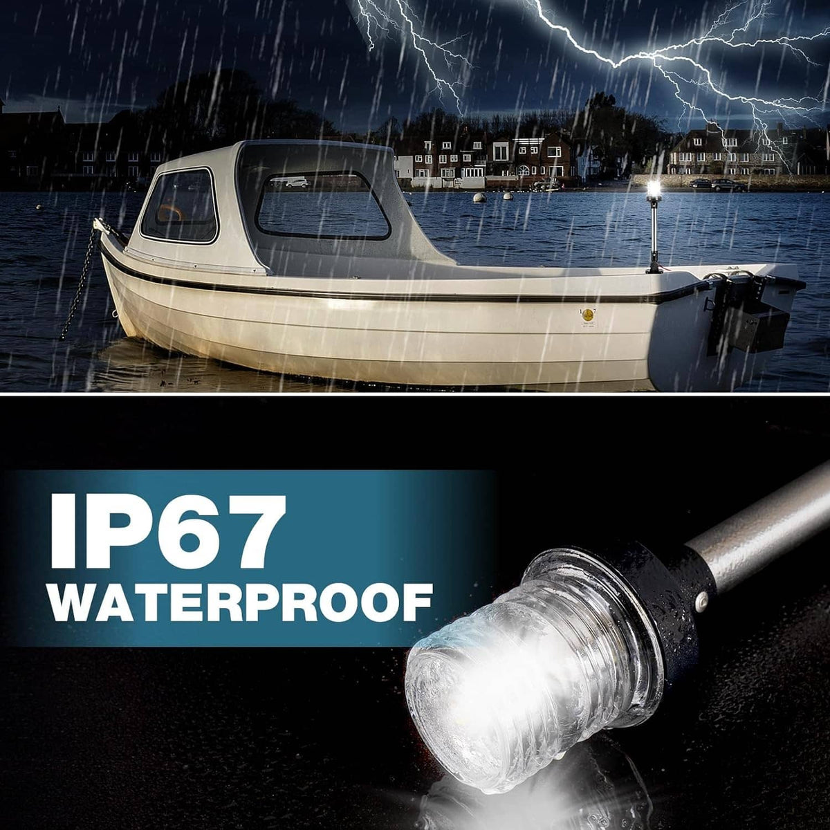 Waterproof boat stern anchor light head with clear globe lens and chrome mounting pole