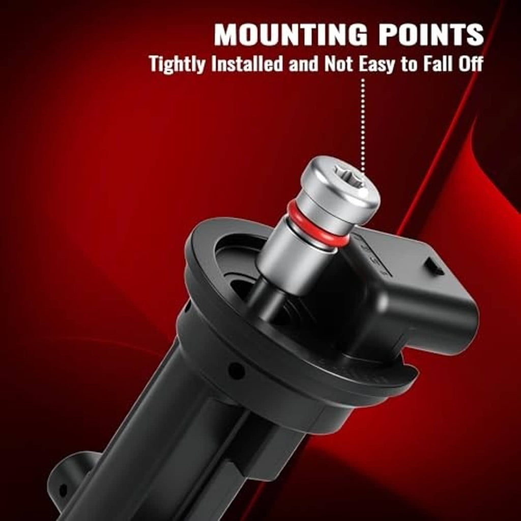 Camshaft position sensor with angled black housing and silver metal threaded tip