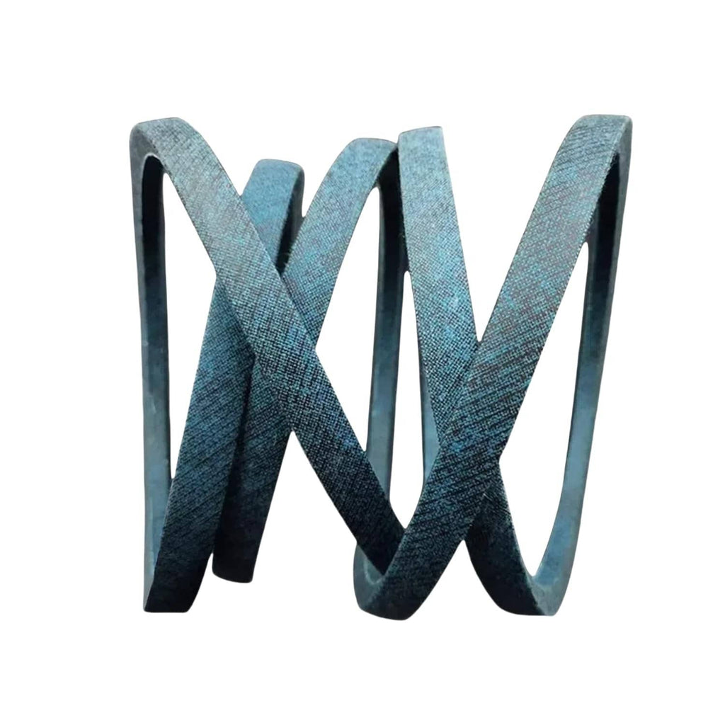 Teal pump drive belt, coiled in an X shape