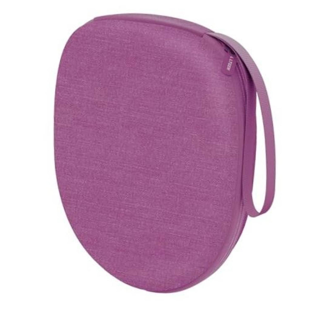 Mauve oval headphone case with zipper and fabric texture