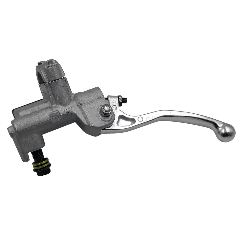 Front brake master cylinder lever with curved chrome lever and gray cast body