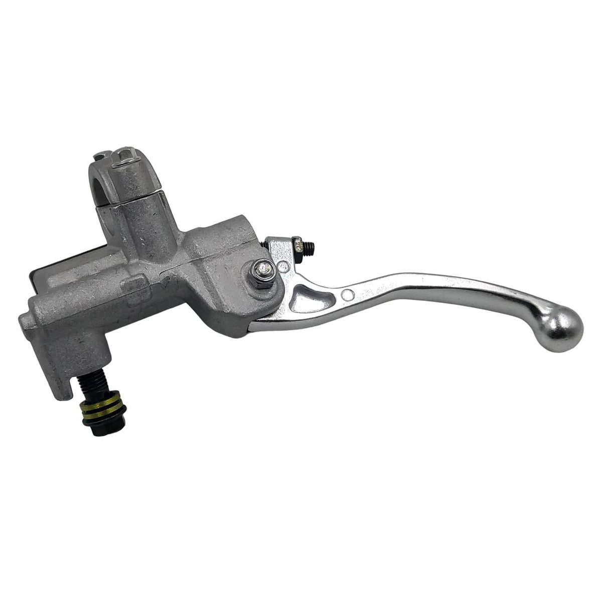 Front brake master cylinder lever with curved chrome lever and gray cast body