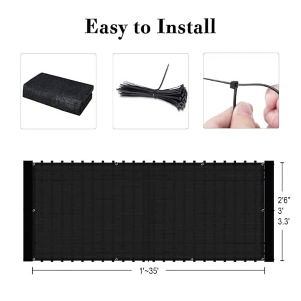 Black balcony privacy screen fabric with corner grommets and size markings