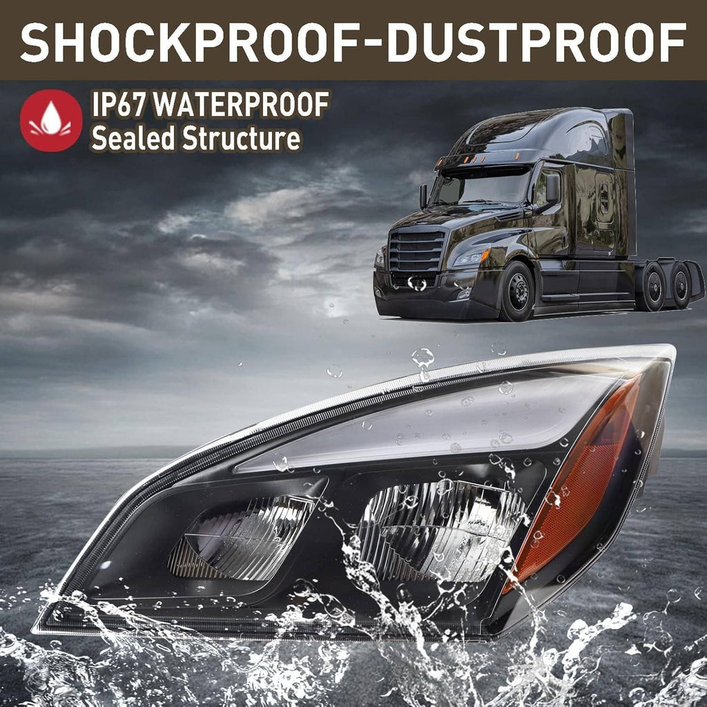 LED headlight with water-splash protection, clear lens and black housing