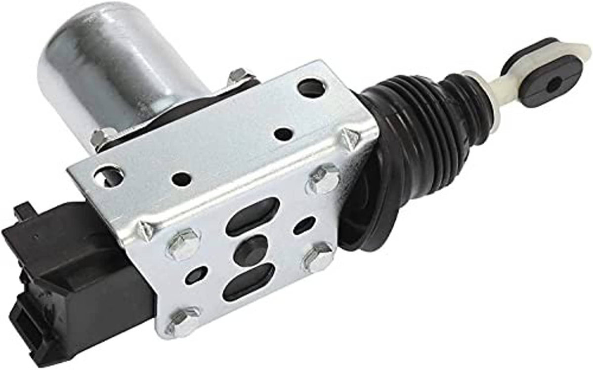 Power door lock actuator with silver mounting plate, black boot, and rod key
