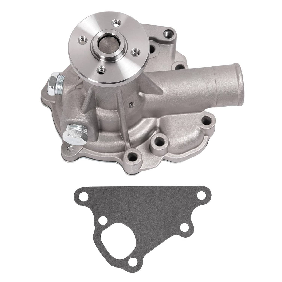 Water pump assembly with mounting flange and included gasket, silver metal finish