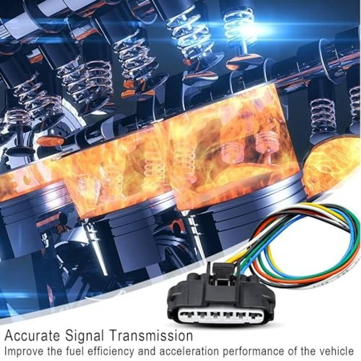 Throttle position sensor wire harness with black connector and multicolored leads
