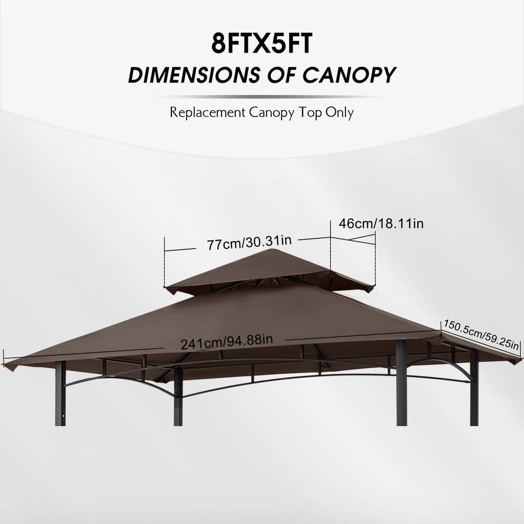 Brown replacement grill gazebo canopy top, arched roof shape, 8x5 ft coverage